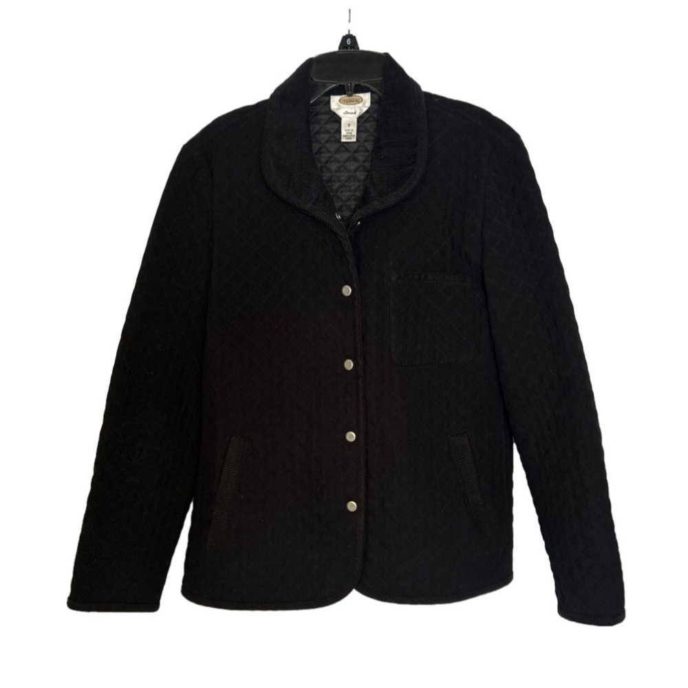 Talbots Black Quilted Jacket with Corduroy Collar